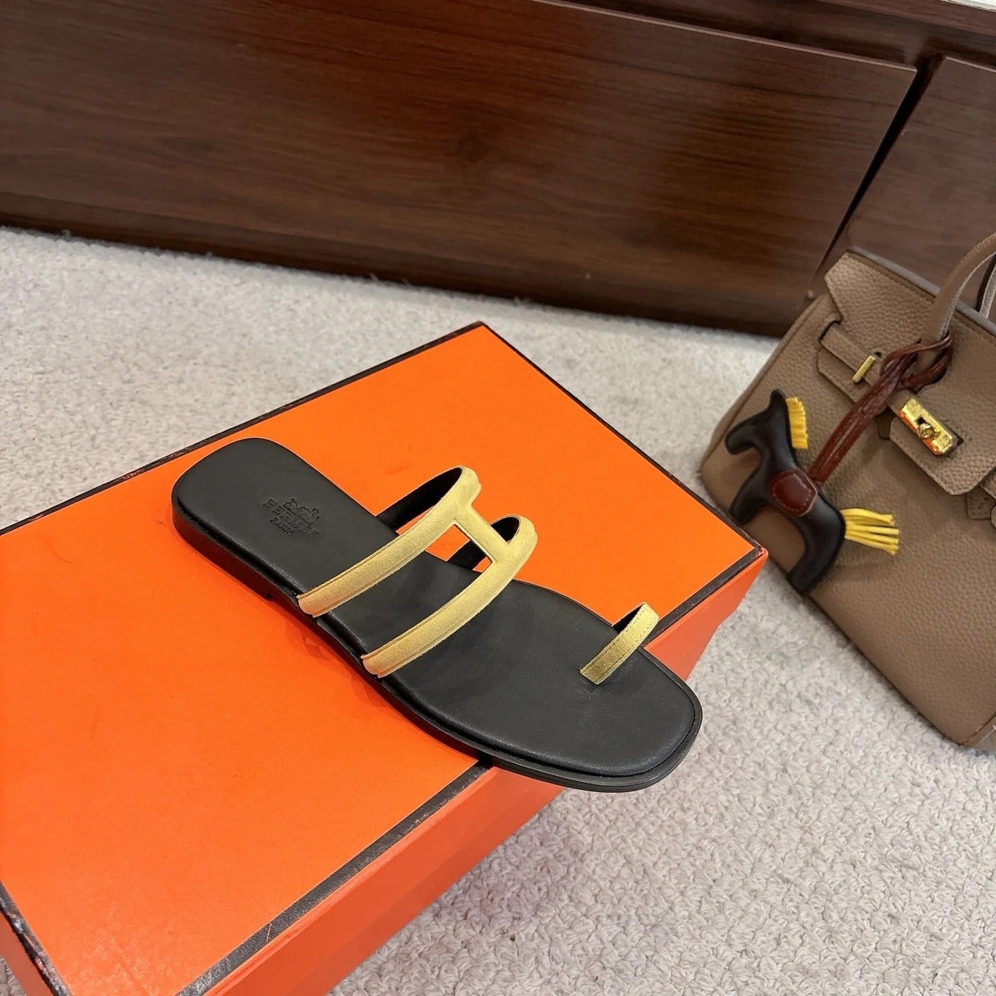 Hermes Georgia Sandals Lemon Yellow in Suede 685983