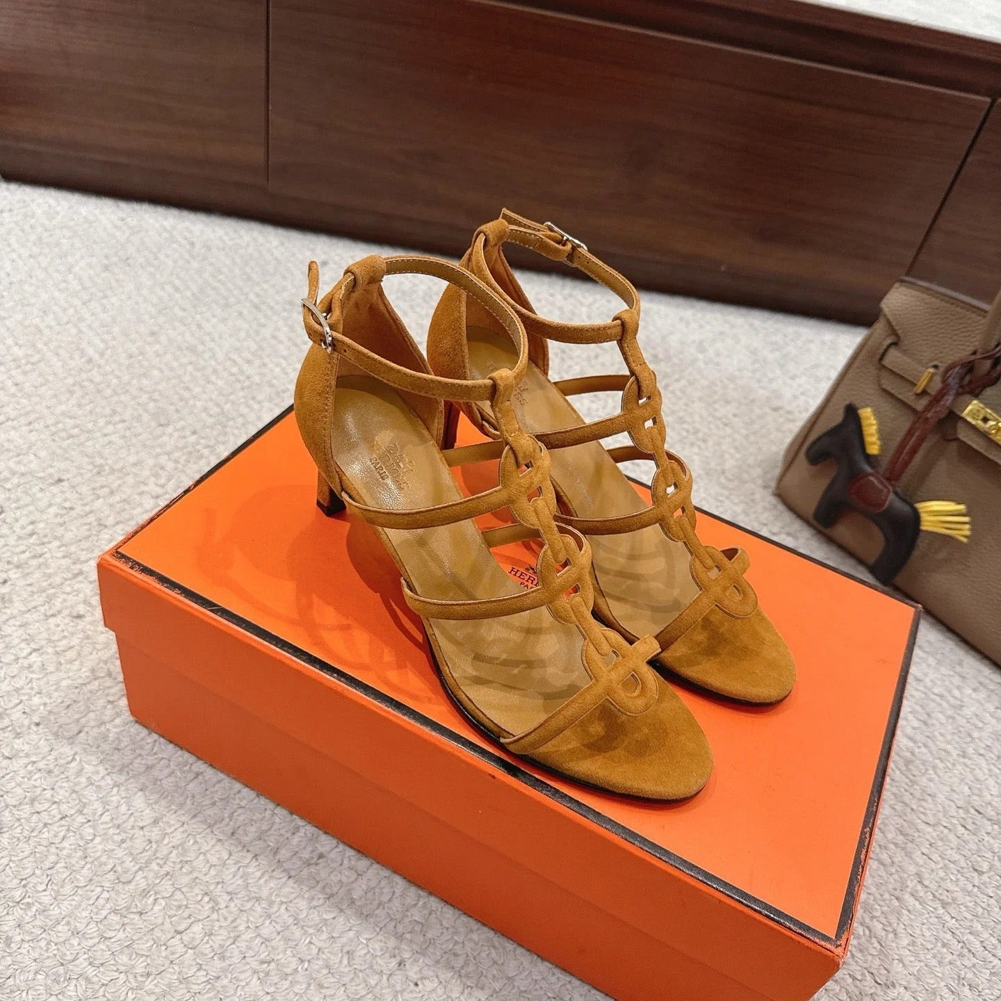 HM 26ss High Heels Sandals 70 Light Brown Suede 686008