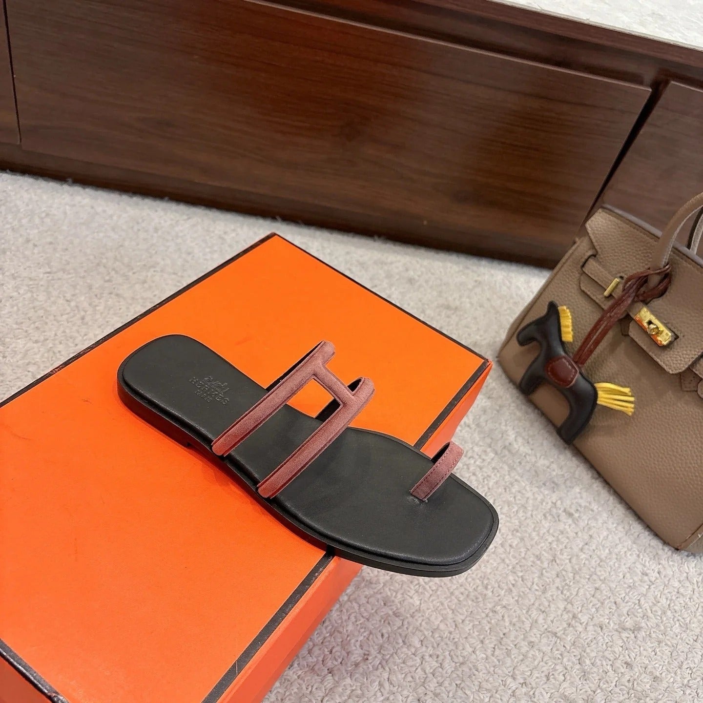 Hermes Georgia Sandals Brown in Suede 685984