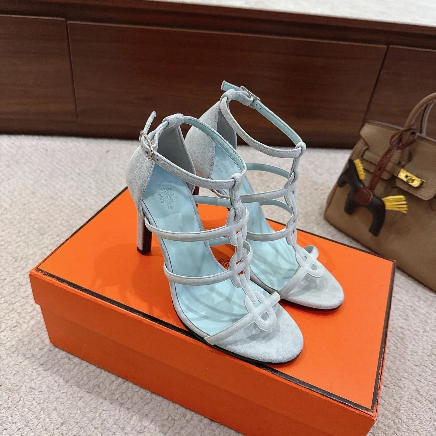 HM 26ss High Heels Sandals 10.5 Baby Blue Suede 686016