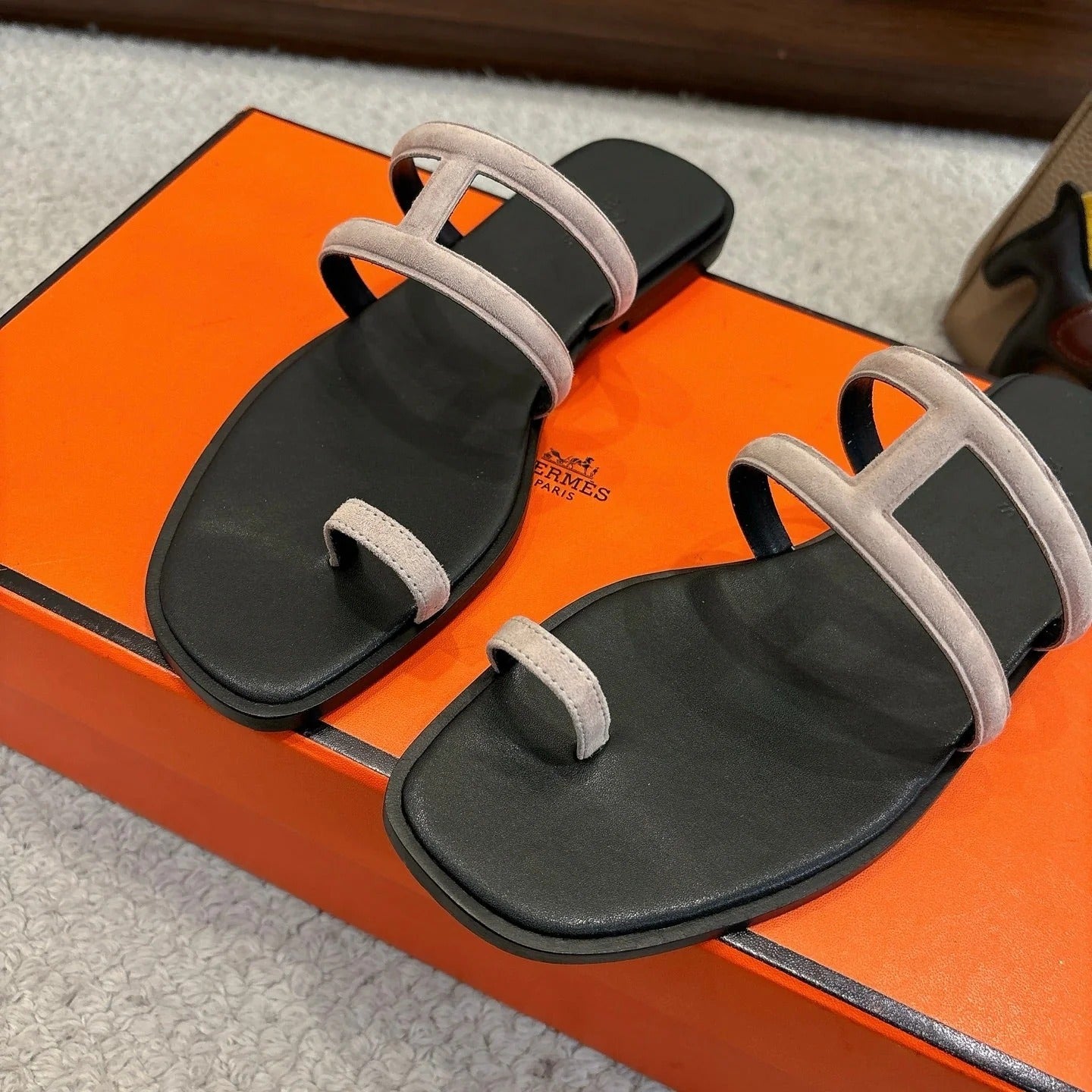Hermes Georgia Sandals Taupe in Suede 685979