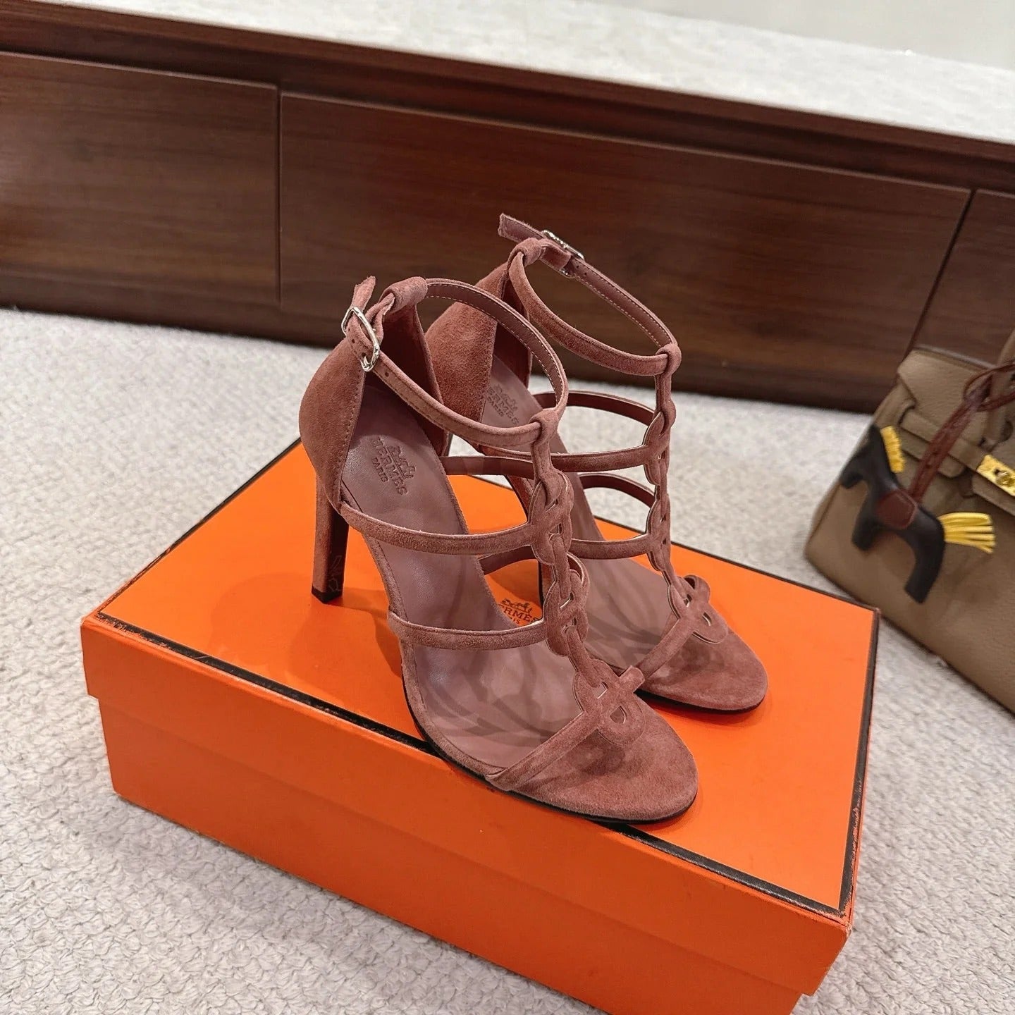 HM 26ss High Heels Sandals 10.5 Brown Suede 686015