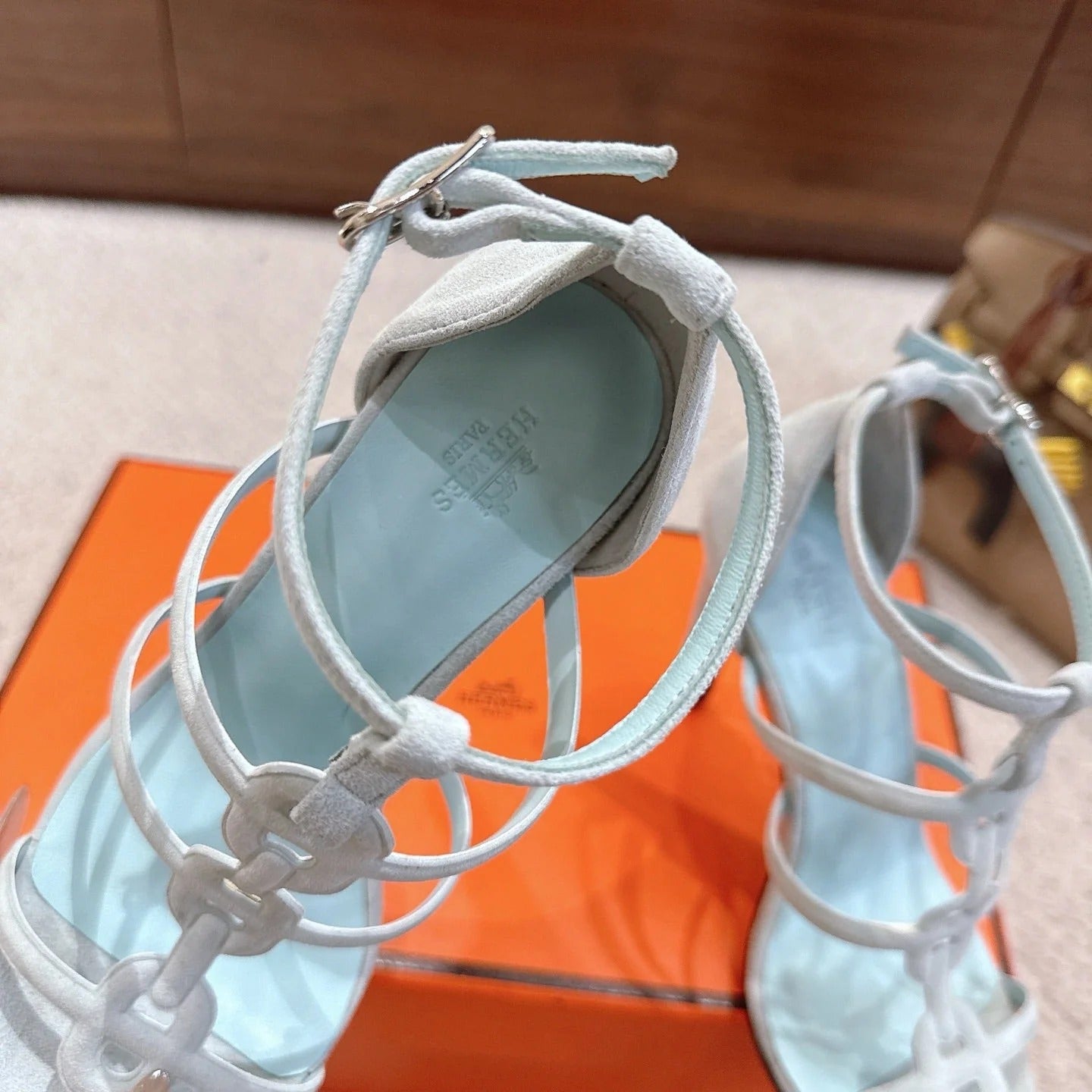 HM 26ss High Heels Sandals 10.5 Baby Blue Suede 686016