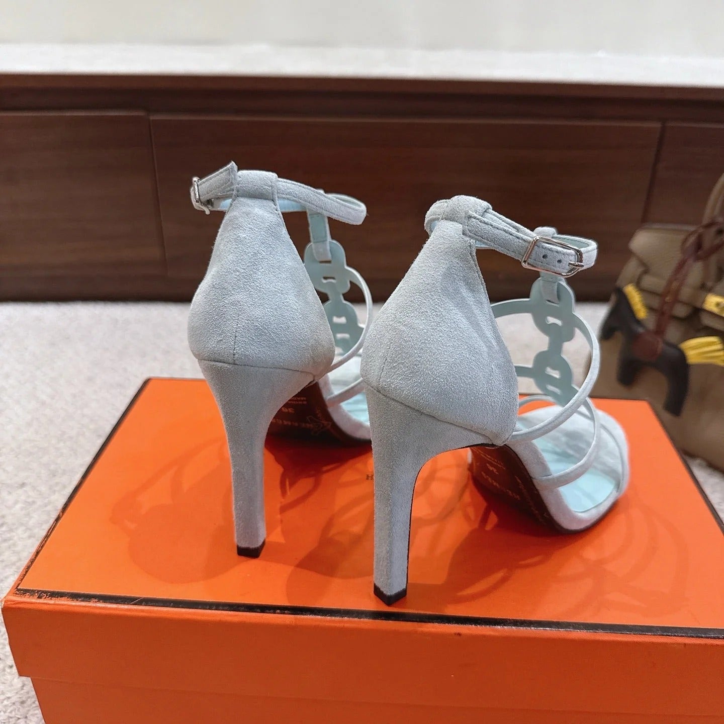 HM 26ss High Heels Sandals 10.5 Baby Blue Suede 686016