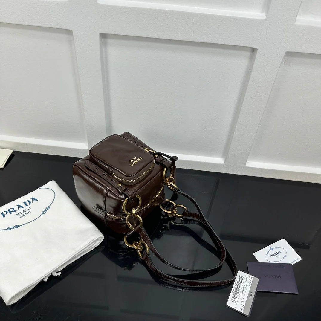 Prada 2026 Dangle Mini Handbag 14.5cm Patent Calfskin