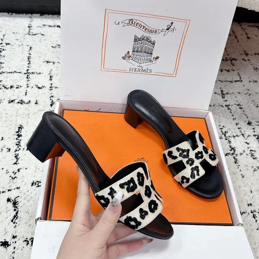 HM 26ss High-Heeled Sandals 50 Black Ivory Suede Cowhide 617226