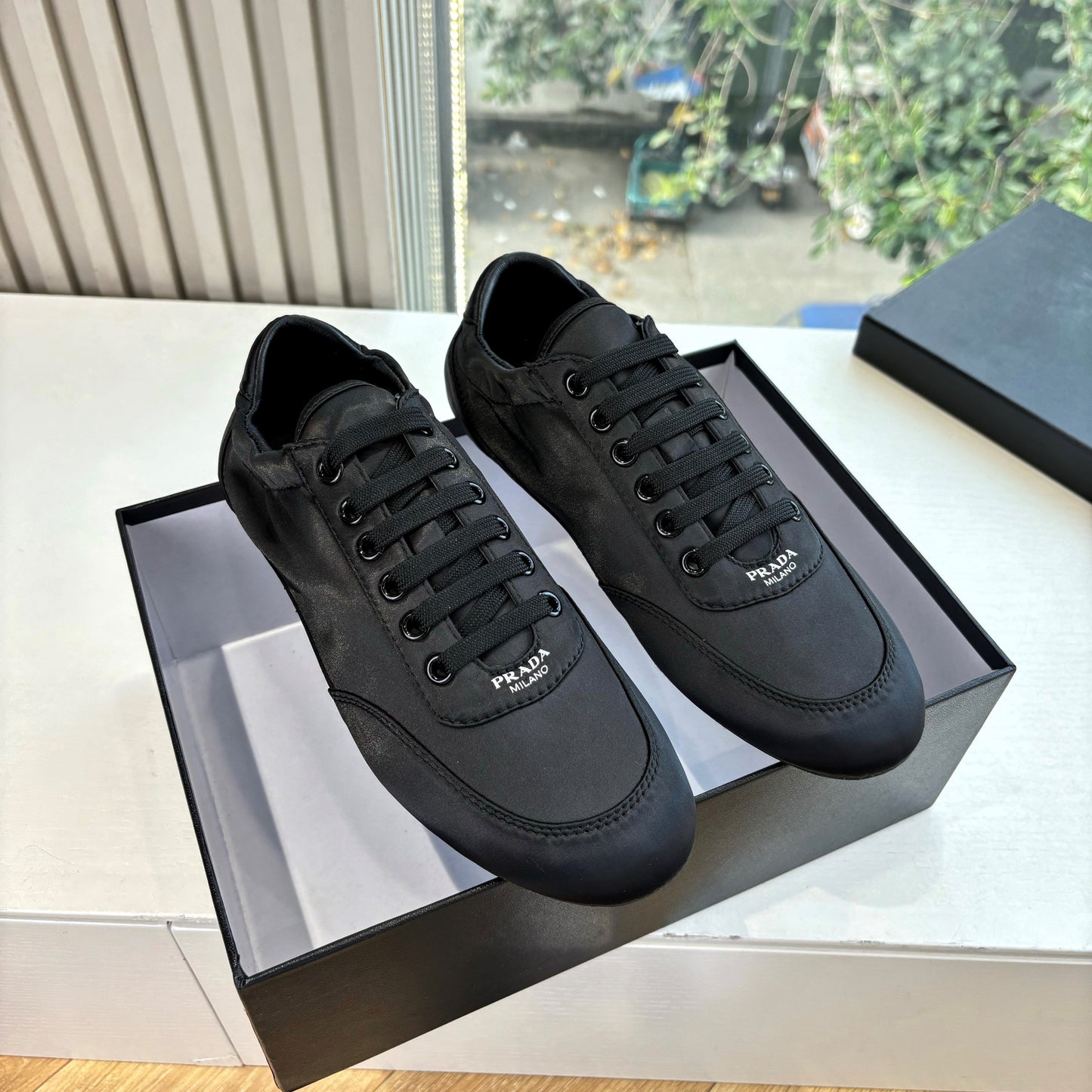 Prada 25s Sneaker In Black Silk