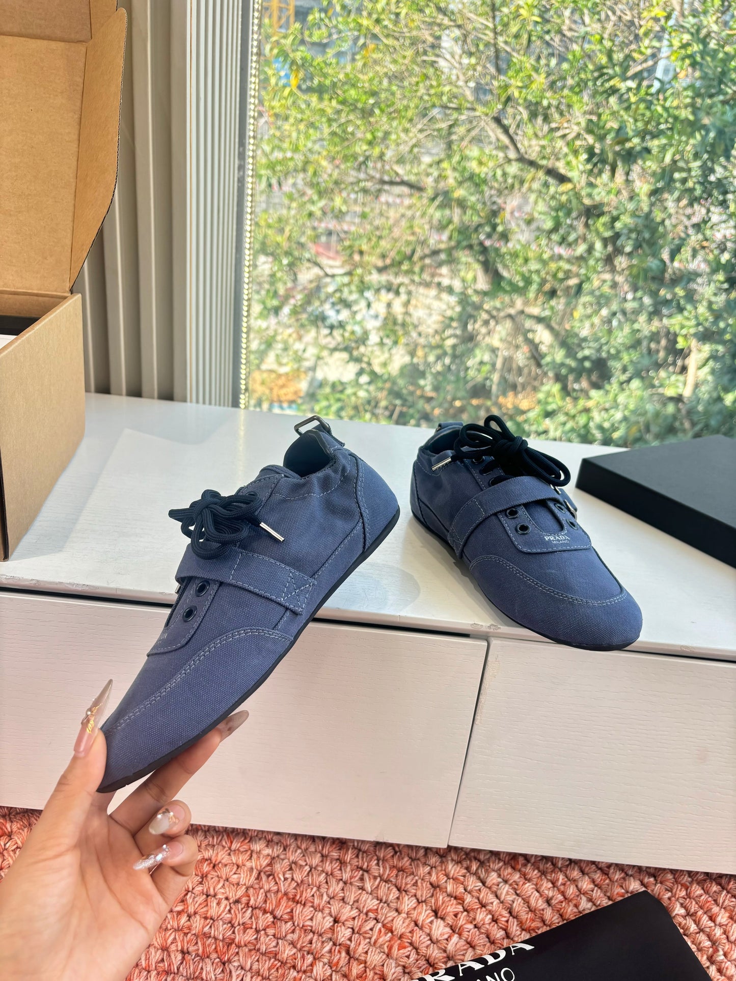 Prada Sneakers with Buckle and Strap Dark Blue Collapse Canvas 604167