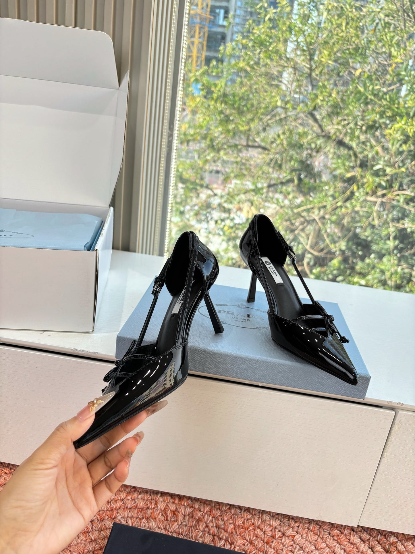 Prada G887 26s Slingback Black Patent Leather 604187