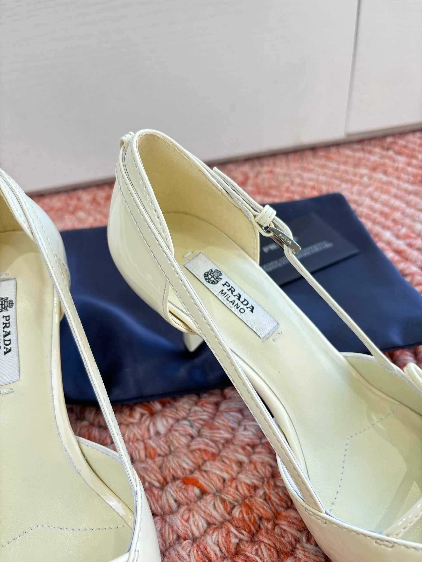Prada G887 26s Slingback Cream Patent Leather 604188