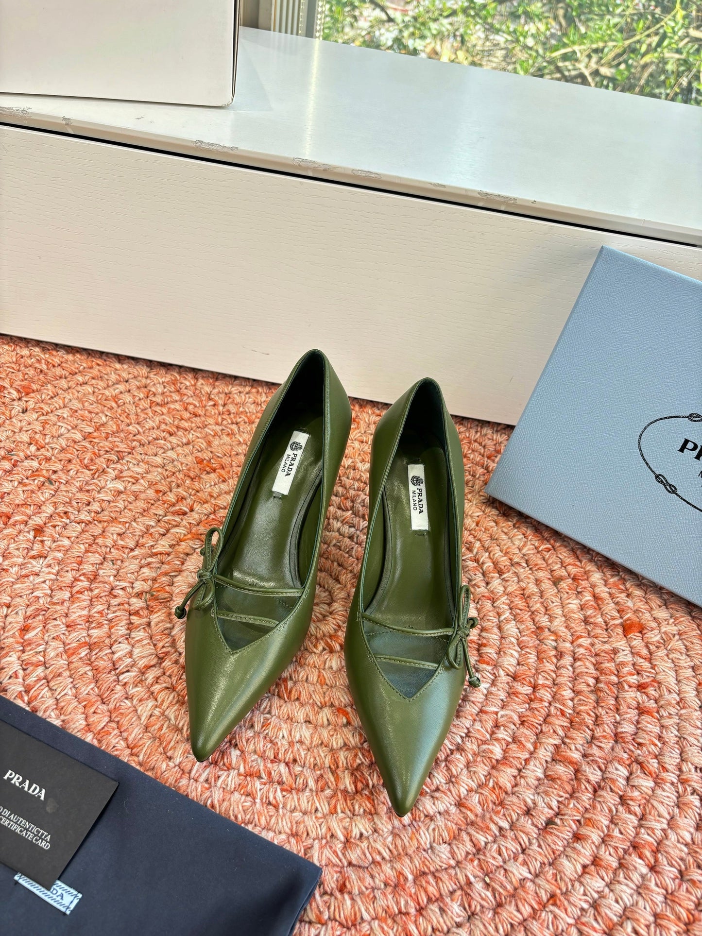 Prada G887 26s Slingback Olive Green Cowhide 604196