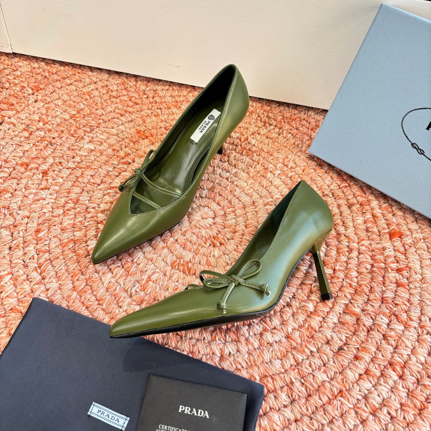 Prada G887 26s Slingback Olive Green Cowhide 604196