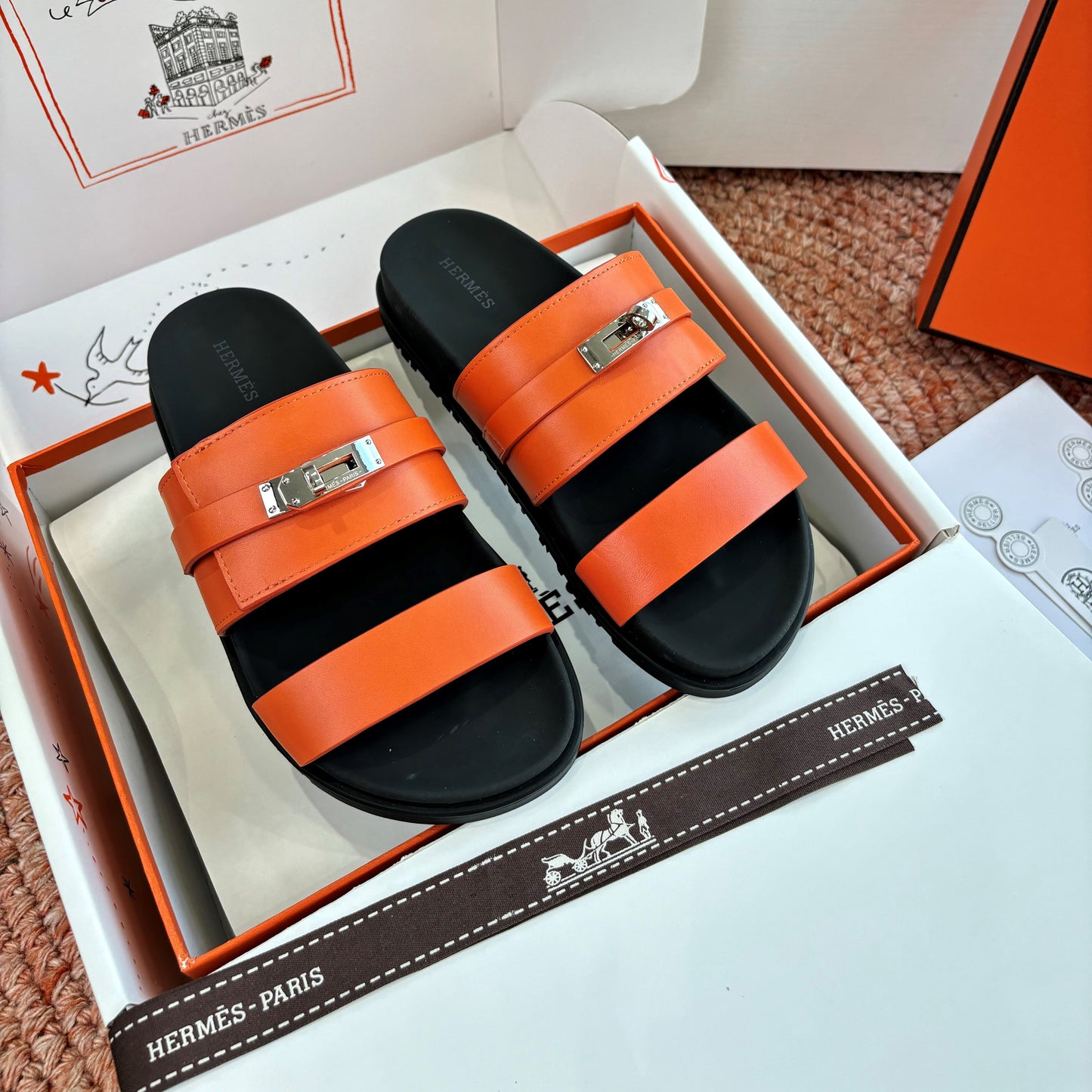 HM Jackson Sandal Orange Black Leather 648476