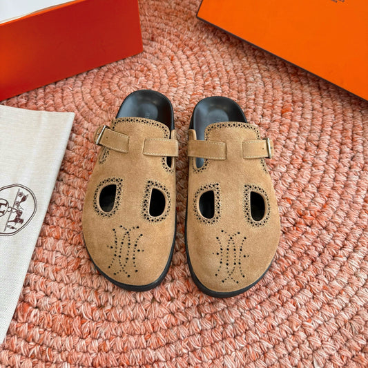 HM Monk Mules Light Brown Suede Leather 648495