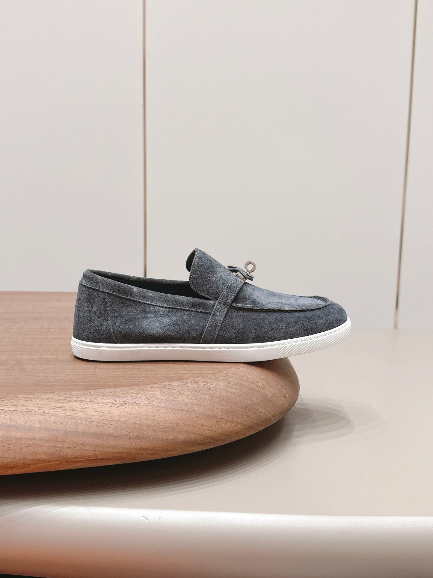 HM 26s Kelly Paris Loafers Blue Grey Suede Silver Hardware