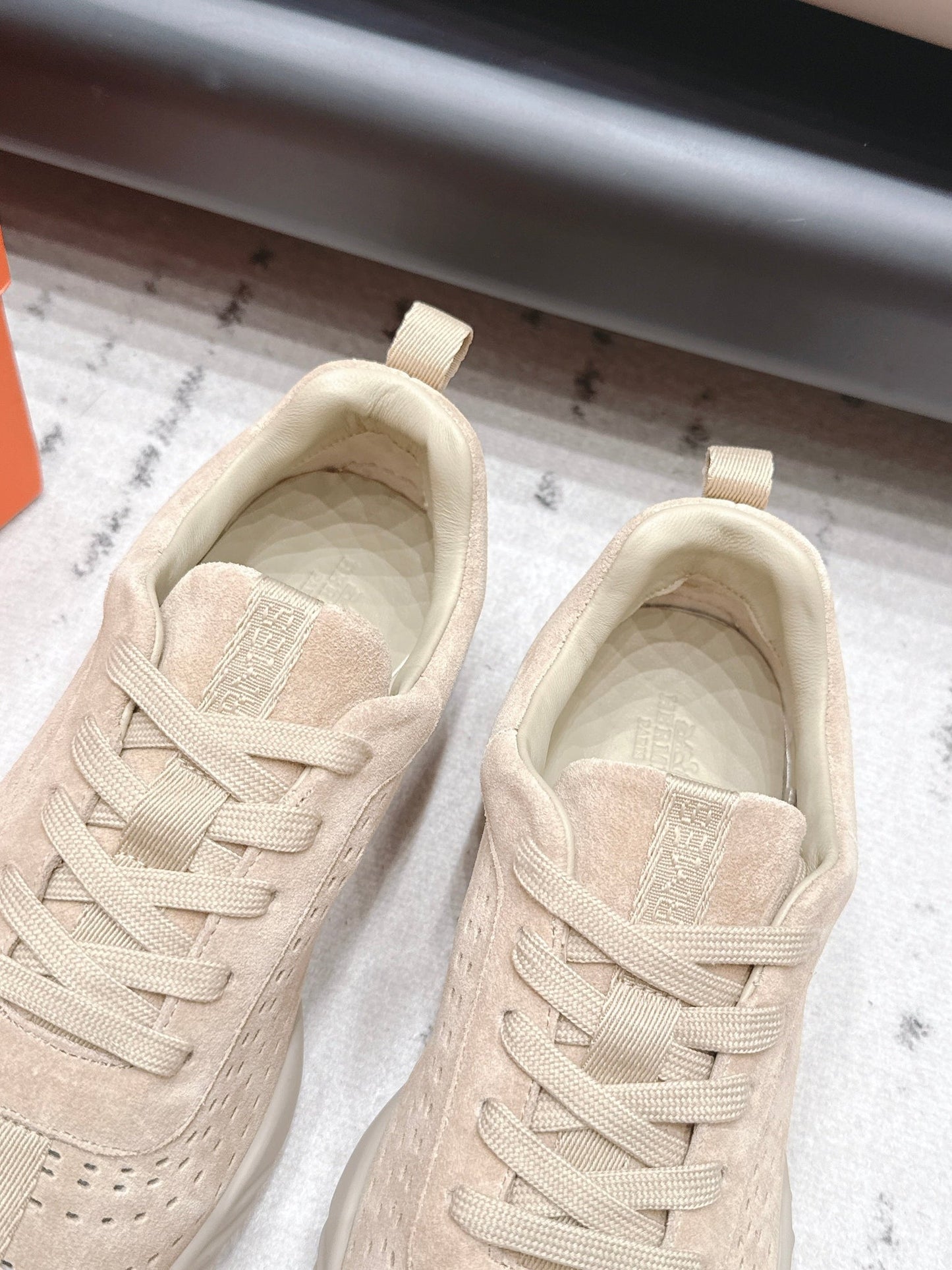 HM 26s Trail Sneakers In Beige Perforated Suede