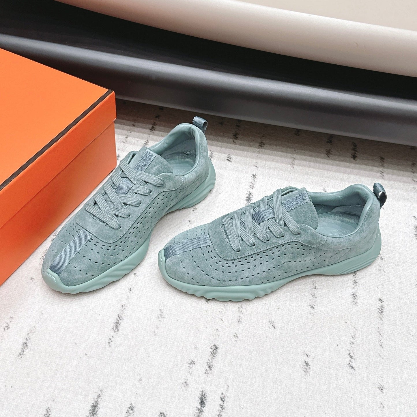 HM 26s Trail Sneakers In Sage Green Perforated Suede