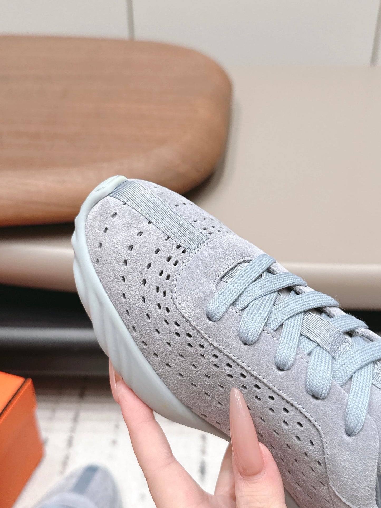 HM 26s Trail Sneakers In Light Grey Perforated Suede