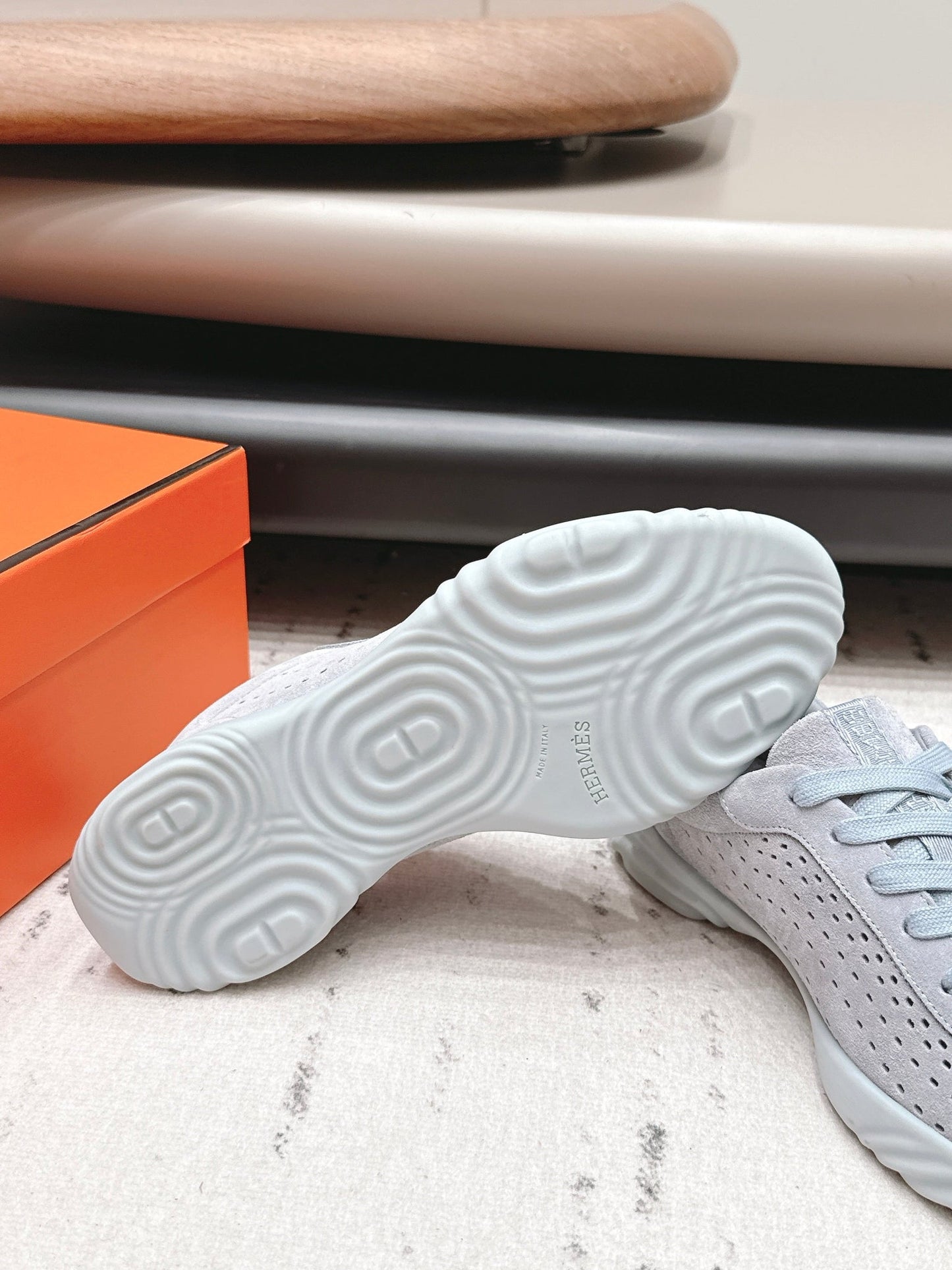 HM 26s Trail Sneakers In Light Grey Perforated Suede
