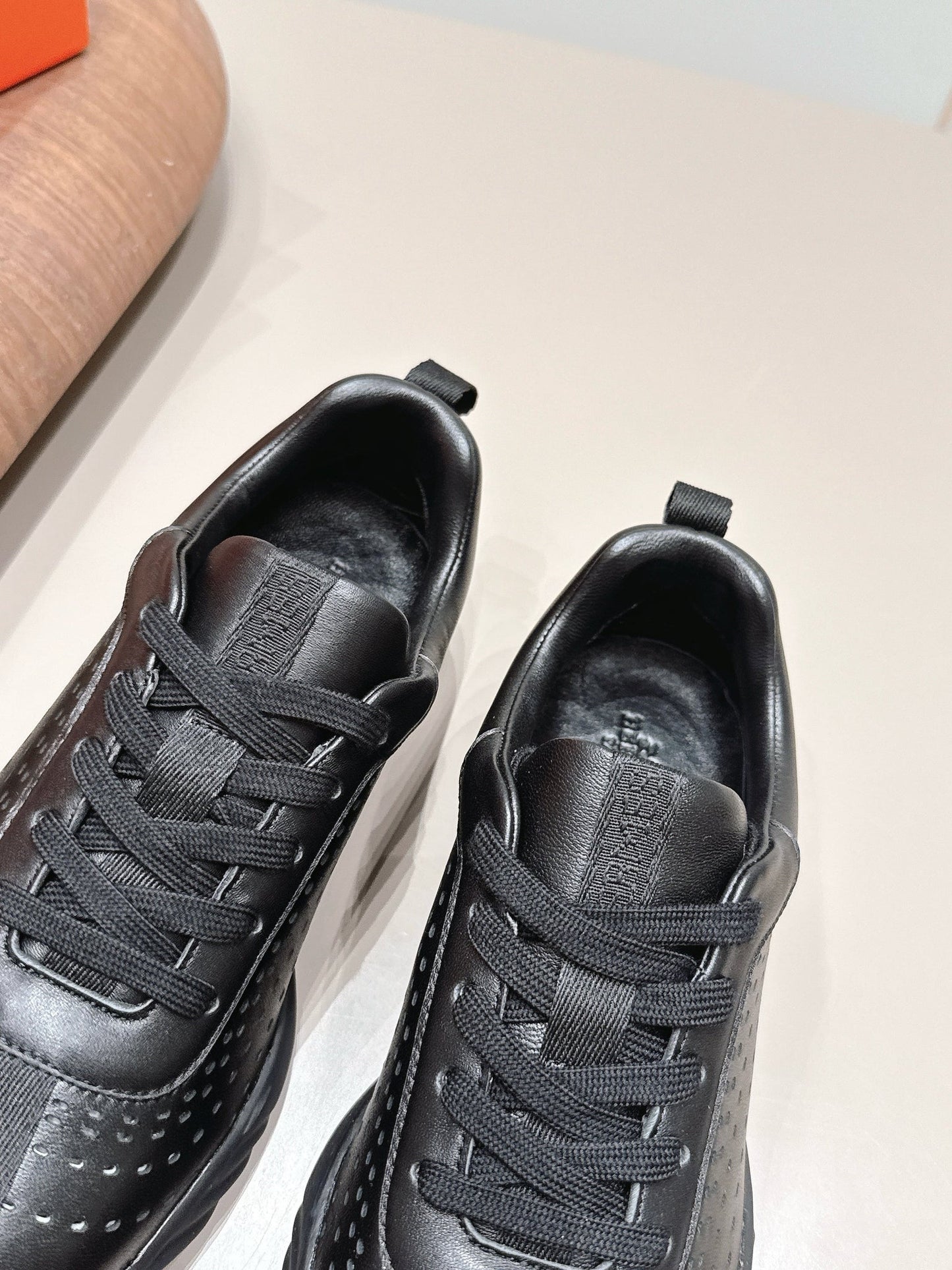 HM 26s Trail Sneakers In Black Perforated Calfskin
