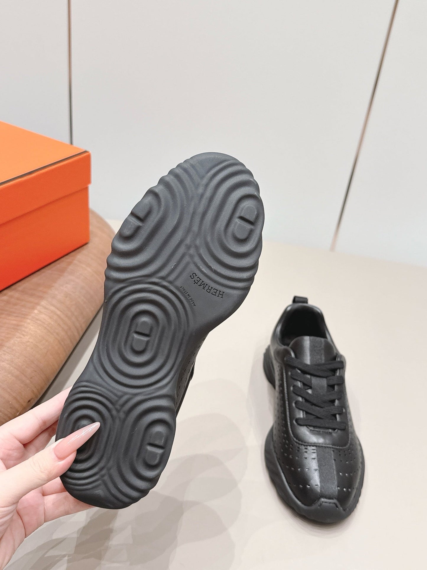 HM 26s Trail Sneakers In Black Perforated Calfskin