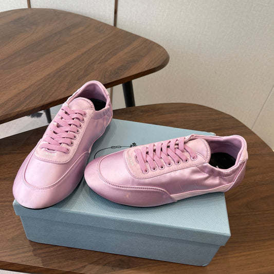 Prada Collapse Laced Sneakers Pink Satin 624377