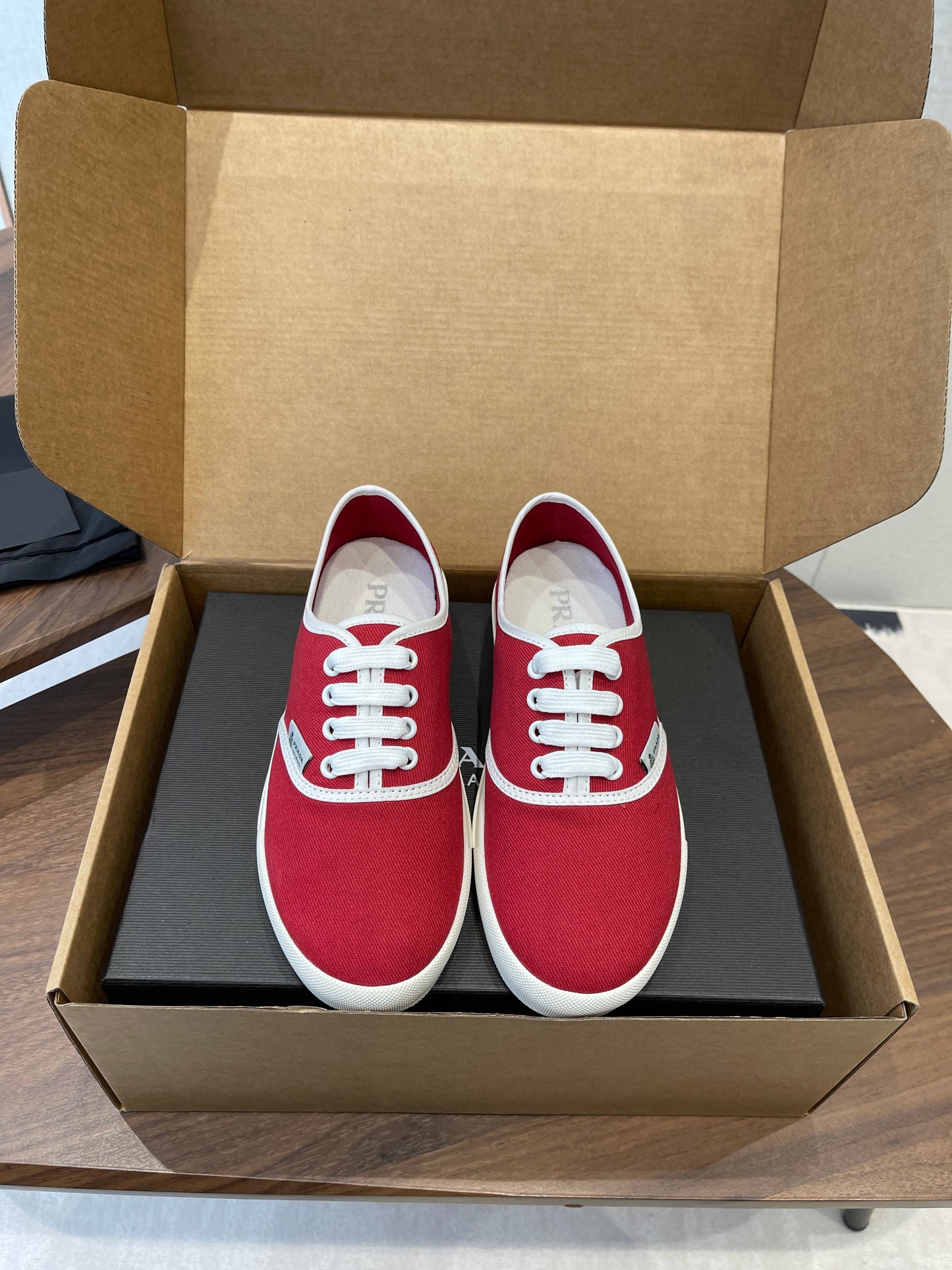 Prada 26ss Casual Shoes Red White Canvas 624429
