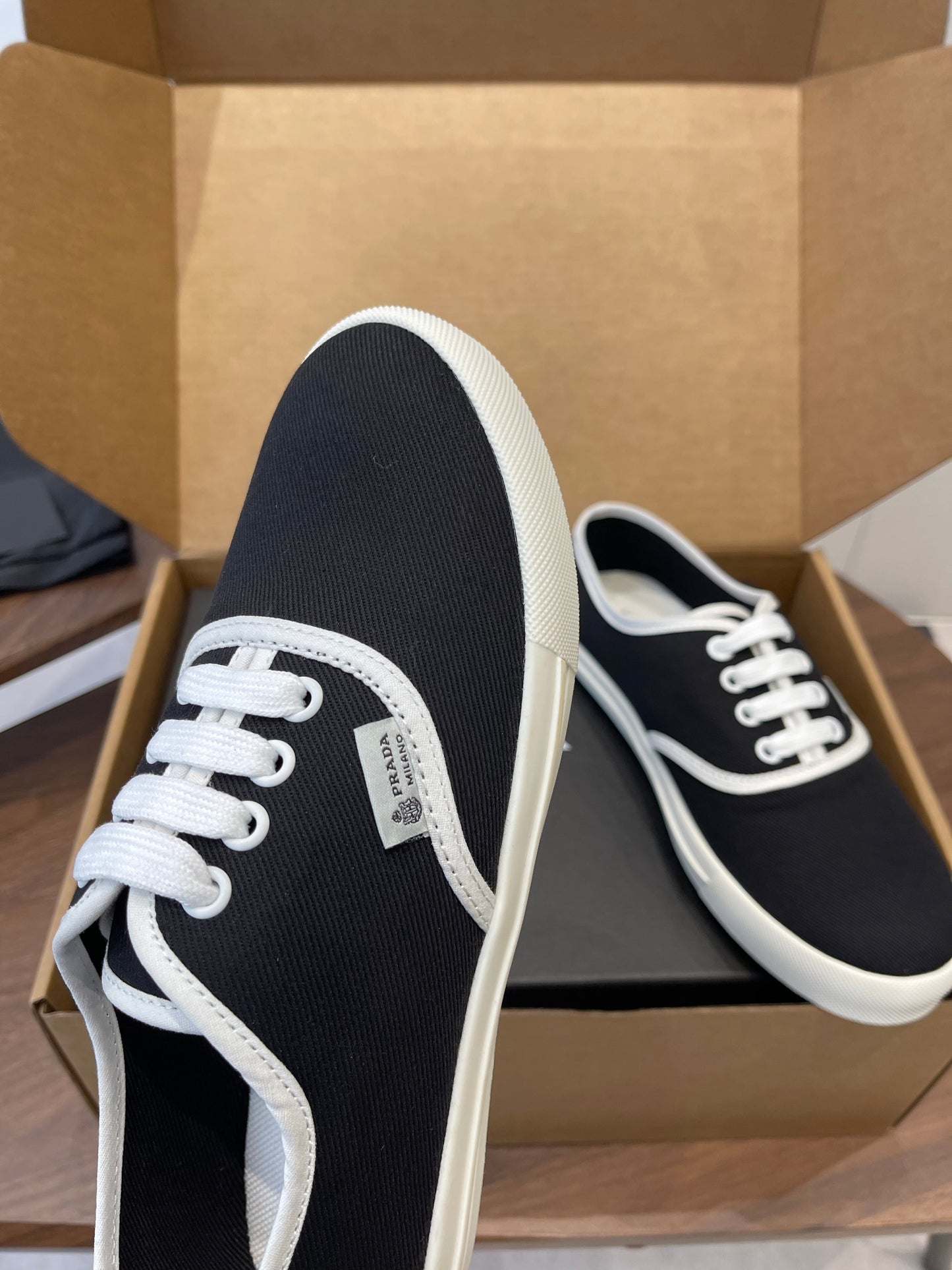 Prada 26ss Casual Shoes Black White Canvas 624430