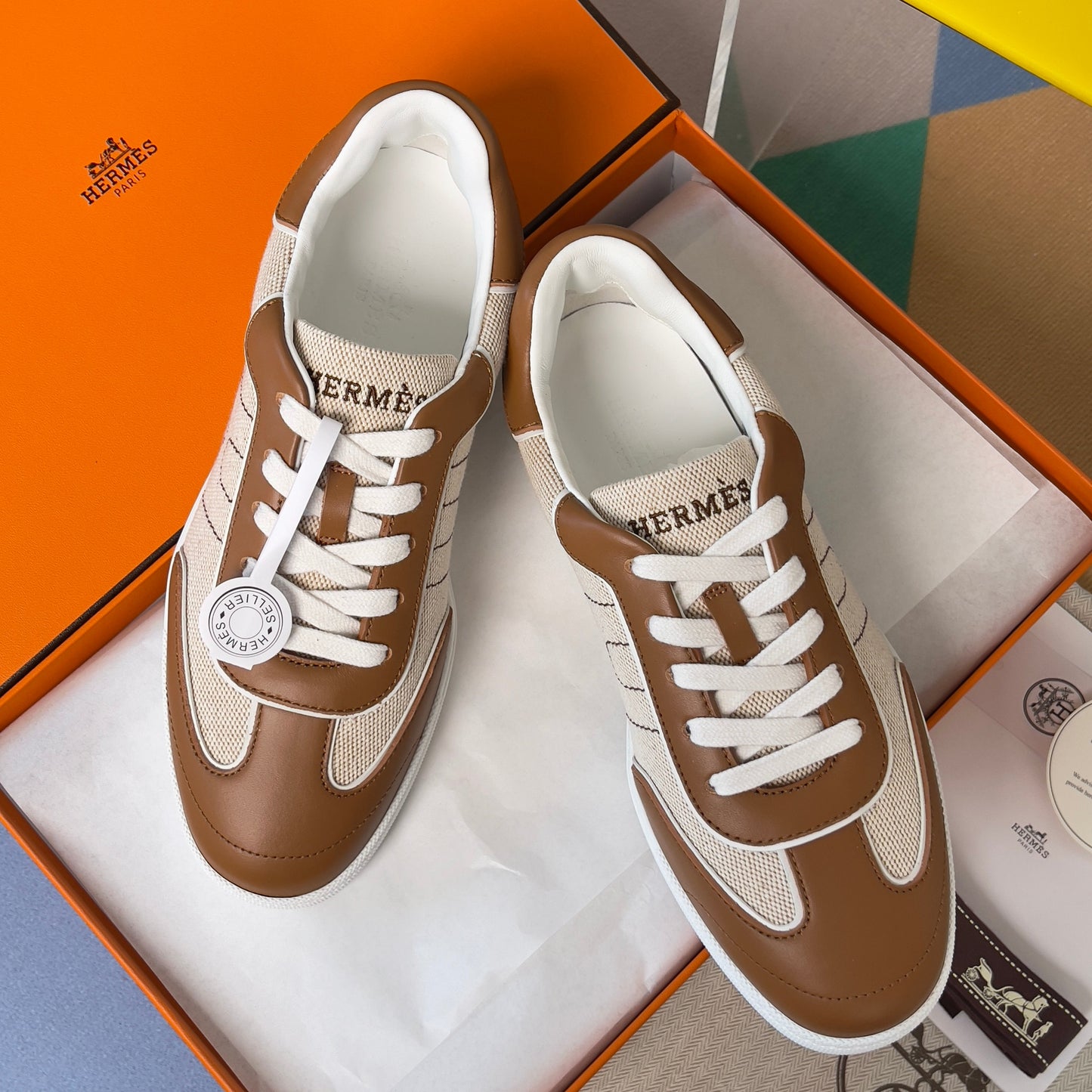 HM Match Sneaker Beige mix Brown Sheepskin Canvas 609039