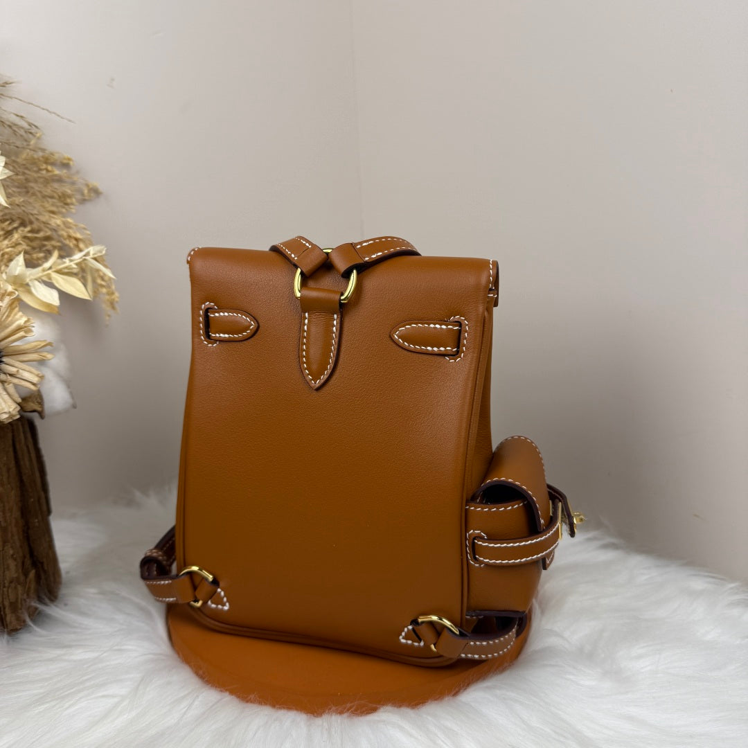 HM Kelly Jump Backpack Brown Cowhide Gold Hardware 270048