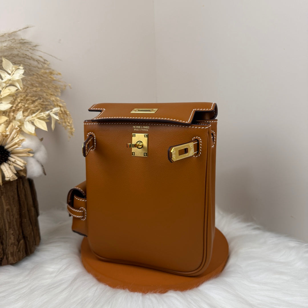 HM Kelly Jump Backpack Brown Cowhide Gold Hardware 270048