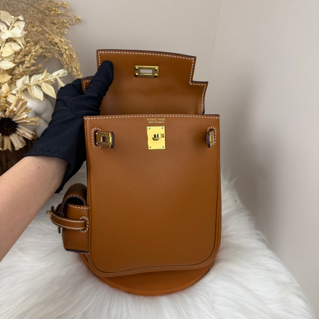 HM Kelly Jump Backpack Brown Cowhide Gold Hardware 270048