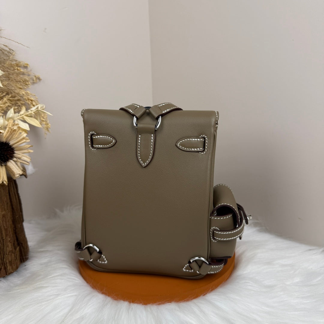 HM Kelly Jump Backpack Taupe Brown Cowhide Sliver Hardware 270042