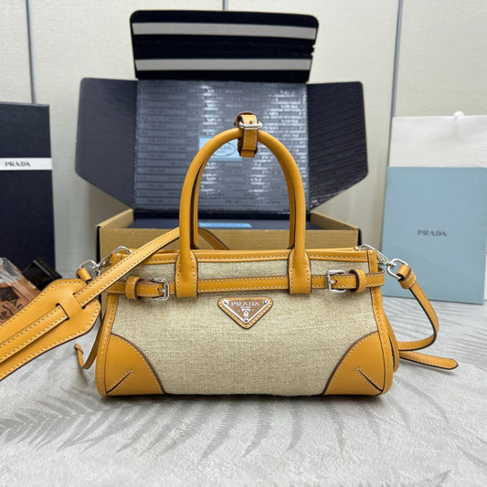 Pra Bonnie Bag 24cm Brown Canvas Leather 293910