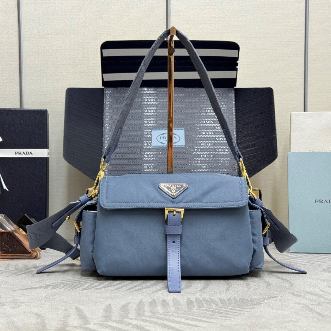 Pra Explore Medium Shoulder Bag With Flap Blue Nylon 294043