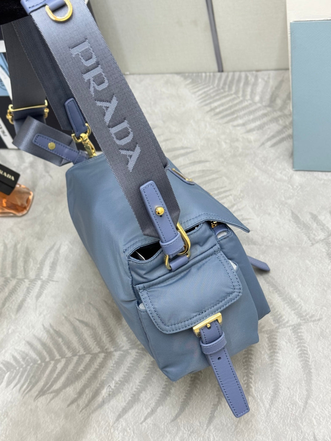 Pra Explore Medium Shoulder Bag With Flap Blue Nylon 294043