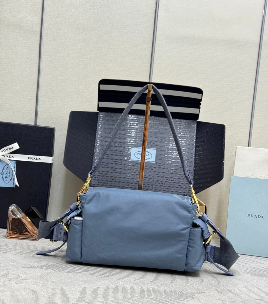 Pra Explore Medium Shoulder Bag With Flap Blue Nylon 294043