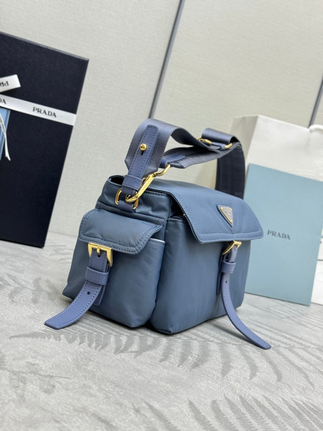 Pra Explore Medium Shoulder Bag With Flap Blue Nylon 294043