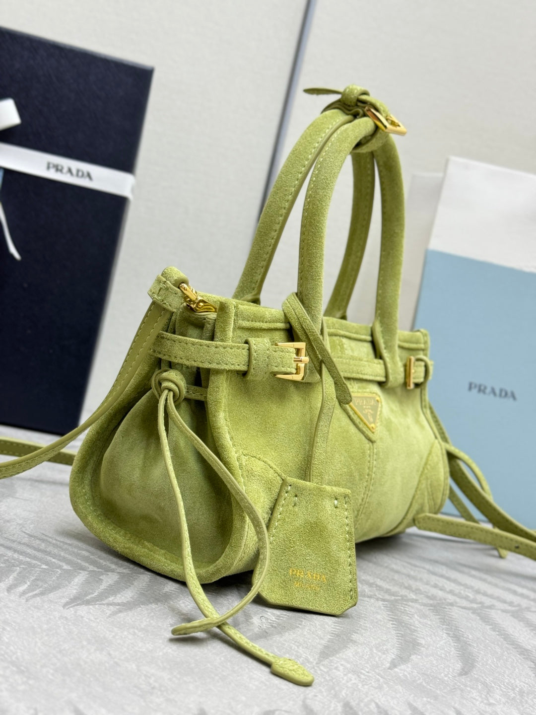 Pra Bonnie Bag 24cm Green Suede Leather 293818