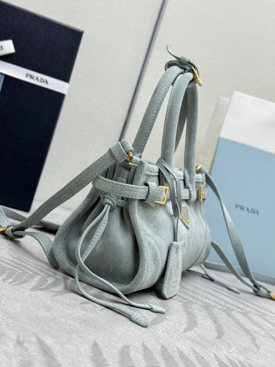 Pra Bonnie Bag 24cm Light Stale Blue Suede Leather 293794