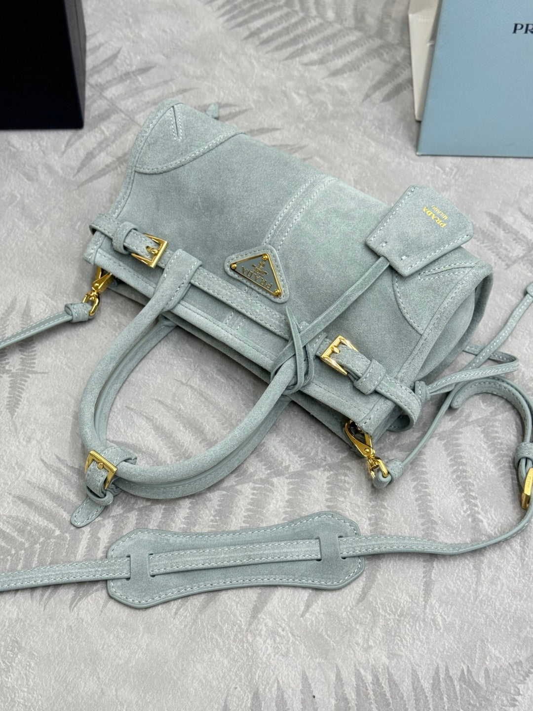Pra Bonnie Bag 24cm Light Stale Blue Suede Leather 293794