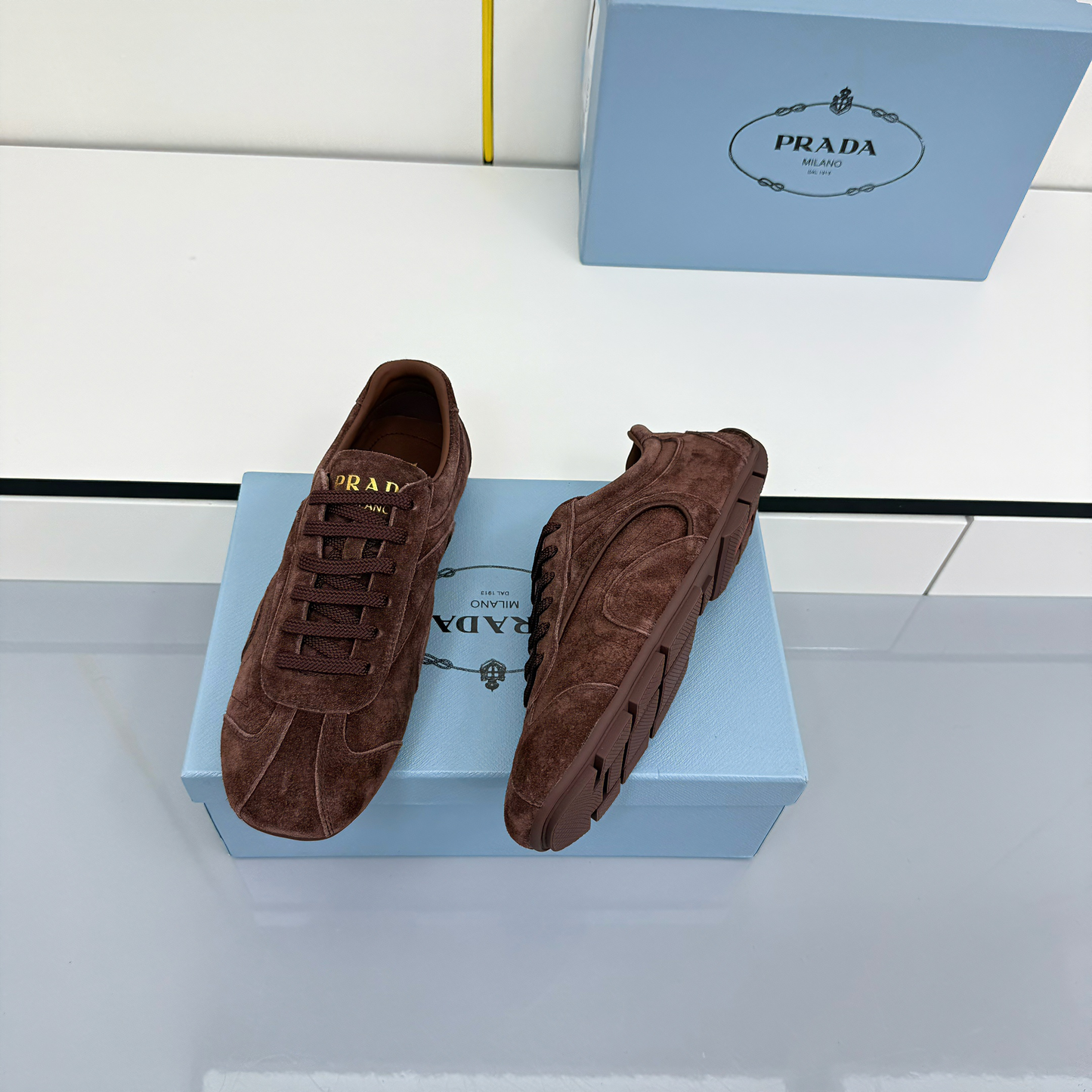 Prada Montecarlo Sneakers Coffee Brown Suede 565700