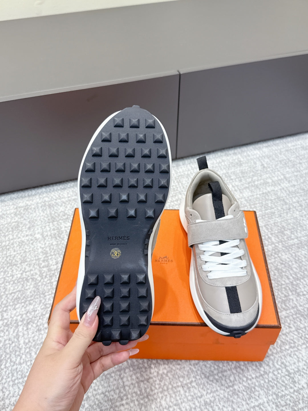 HM 25s Loop Sneaker Gray Suede Lamskin 462189