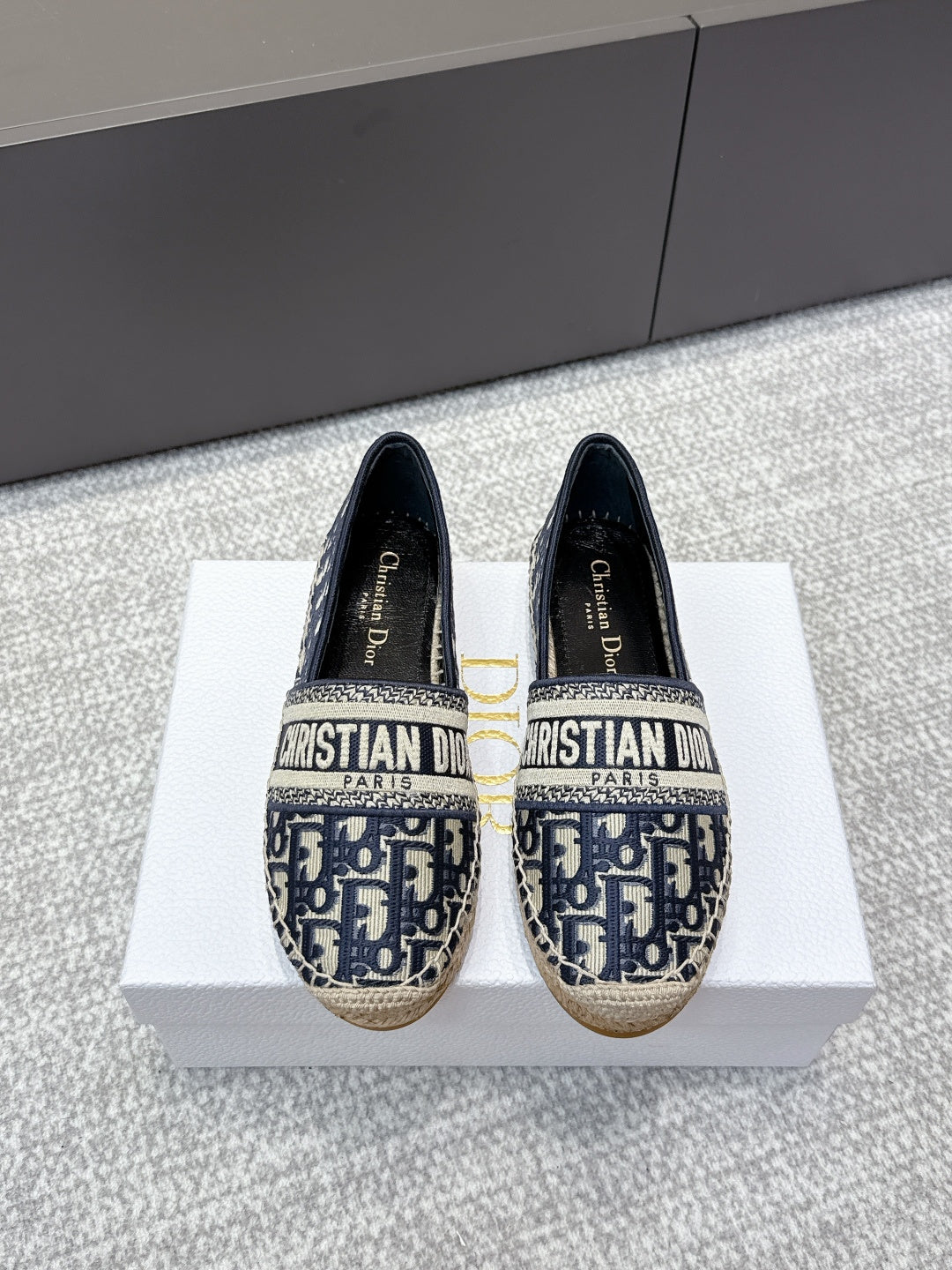 CD 26s Loafers Embroidery Navy Blue Canvas 653273