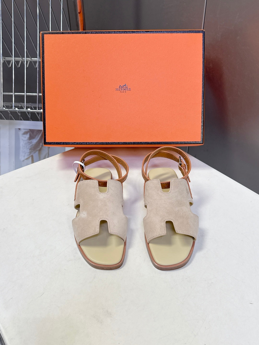 HM Maya Sandals Light Taupe Brown Suede Calfskin 704937