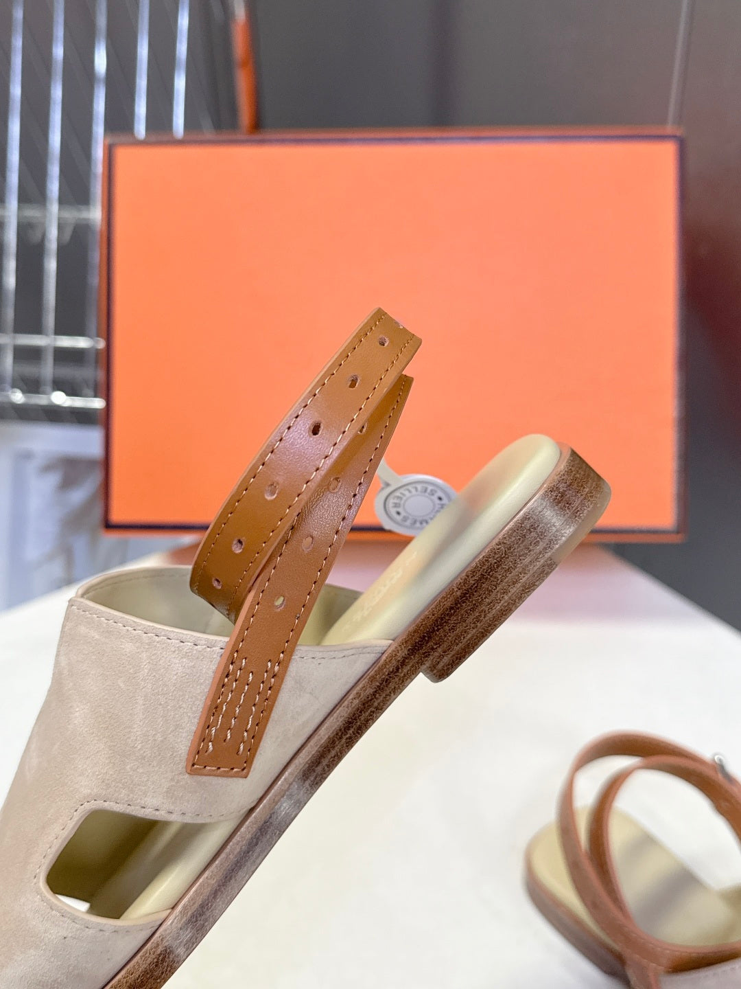HM Maya Sandals Light Taupe Brown Suede Calfskin 704937