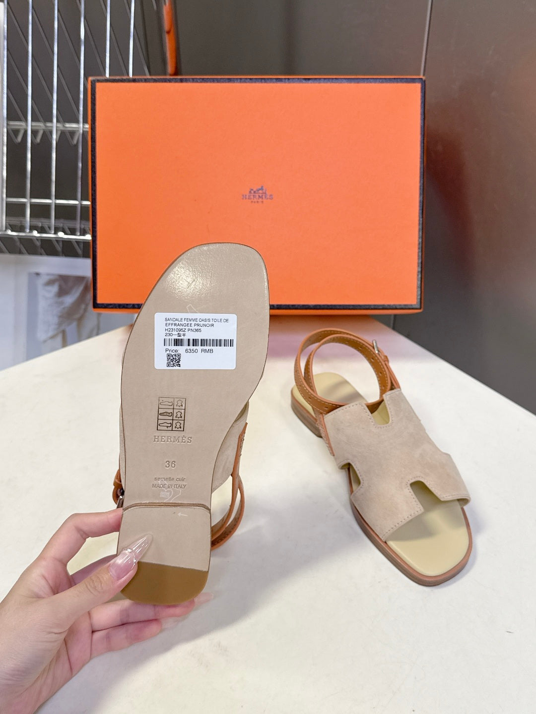 HM Maya Sandals Light Taupe Brown Suede Calfskin 704937