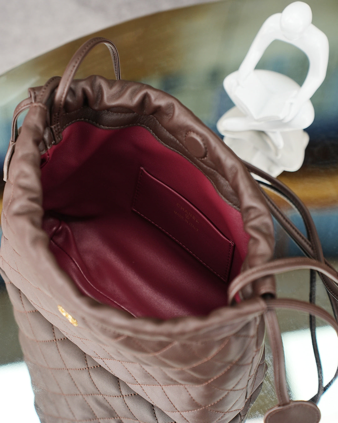 Chanel 26 Drawstring Bag Coffee Lambskin