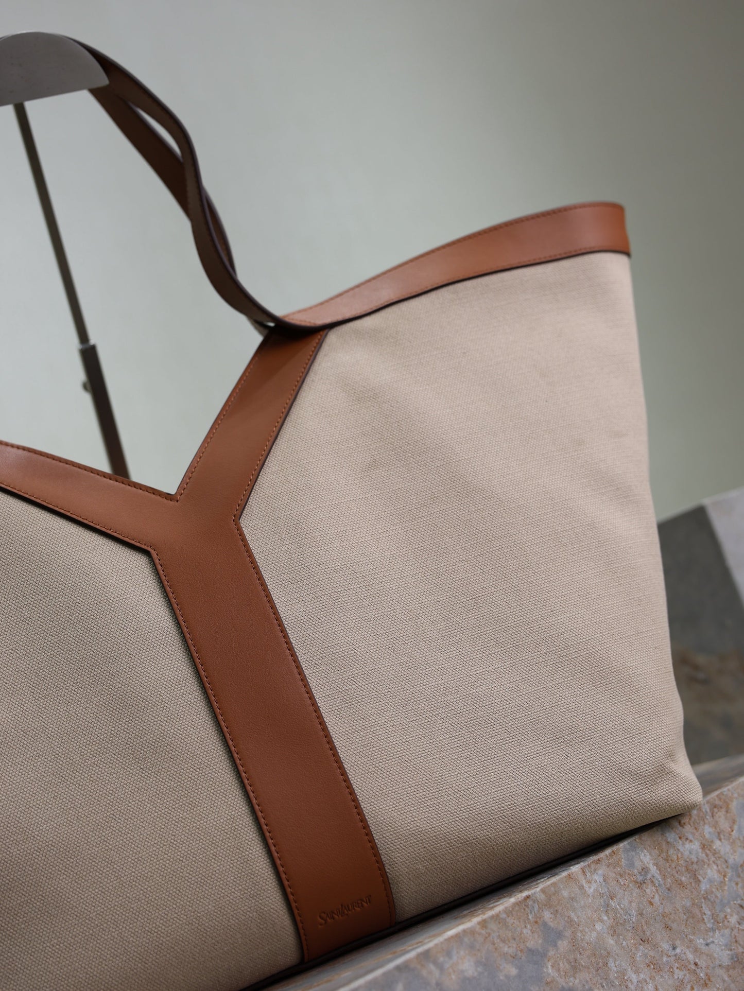 Prada Y Tote Bag Beige Brown Canvas Leather