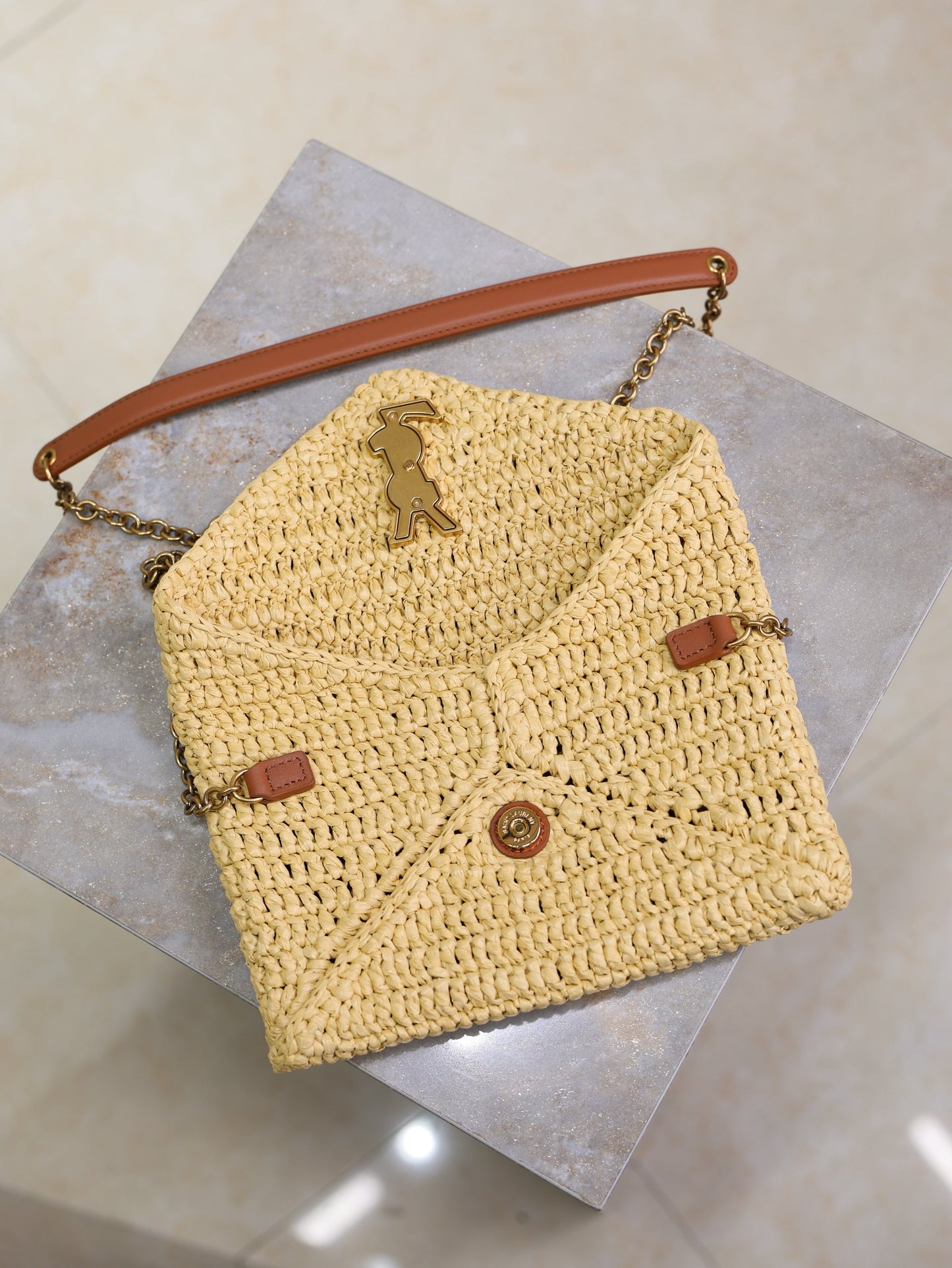 Prada Calypso Bag 19cm Beige Raffia Leather